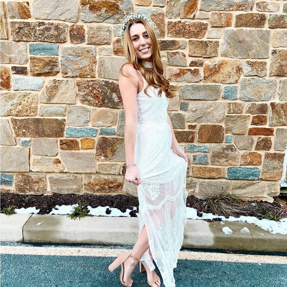 White Lace Boho Bridal Dress